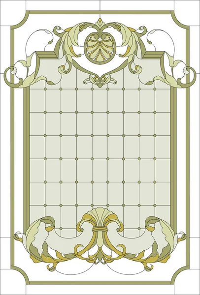 玻璃窗装饰面板采用矩形框架 以巴洛克风格抽象地布置花蕾和叶子 玻璃器皿 彩色矢量 — 图库矢量图片