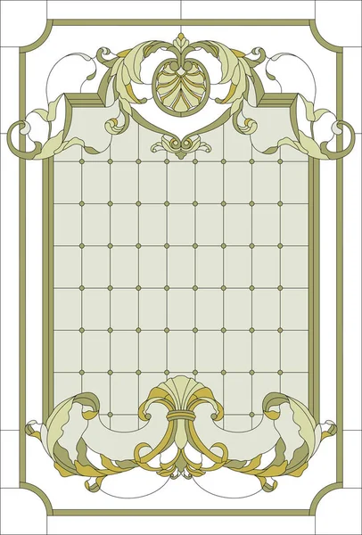 Pannello Decorativo Vetro Colorato Cornice Rettangolare Astratta Disposizione Floreale Gemme — Vettoriale Stock