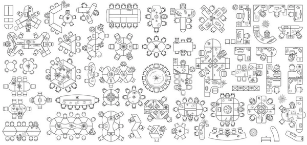 Set Modular Office Desks Interior Layout Cabinet Floor Plan Top — Stock Vector