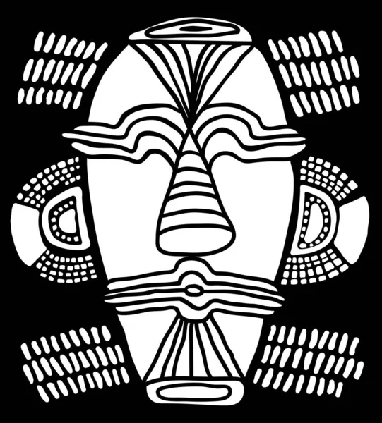 族裔部落面具 美洲和澳大利亚等地的古代部落和宗教的萨满人被传统的宗教仪式蒙上了面具 黑白手绘矢量图解 — 图库矢量图片