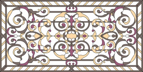 Skleněné Okno Obdélníkovém Rámu Květinové Aranžmá Ornamenty Vektorové Grafice Abstraktními — Stockový vektor
