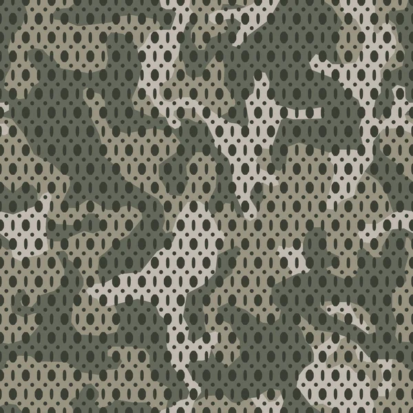 ベクトル迷彩シームレスメッシュパターン カーキはTシャツのためのカモデザイン 穴のある軍事的背景 陸軍服 織地効果テクスチャ — ストックベクタ