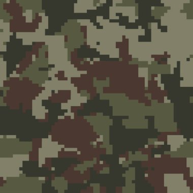 Dijital kamuflajsız kamuflaj deseni. Askeri dokular. Orman yeşili renkler. Kumaşta vektör izi 