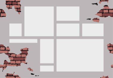 Metin için boş alanı olan beyaz arkaplan. Grunge pürüzsüz dokusu. Model tuğla eski duvar tasarımını çatlatmış. Vektör yerleşimi