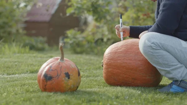 Ritratto di bambino con zucca per Halloween — Foto Stock