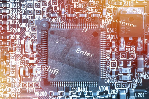 Mikrochip Bakgrund Närbild Elektroniska Kretskort Med Processor — Stockfoto