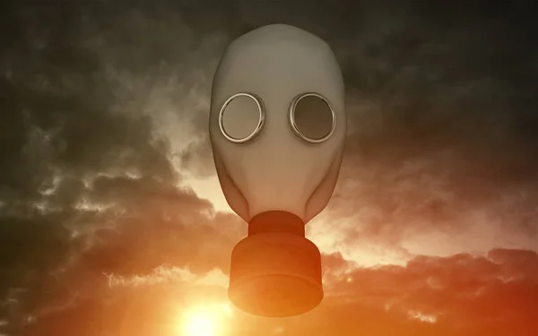 Gasmasker Concept Tijdens Zonsondergang Apocalyptische Visie — Stockfoto