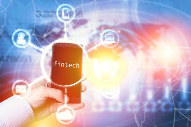 İş fintech web finansal konsepti. Finans teknolojisi internet hesaplama