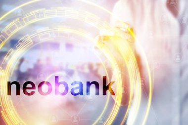 Neobank Business fintech web sitesi finansal konsepti. Finans teknolojisi internet hesaplama