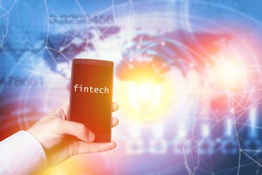 İş fintech web finansal konsepti. Finans teknolojisi internet hesaplama
