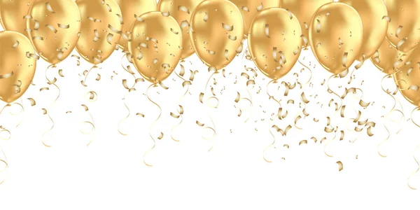 Banner Horizontal Con Globos Helio Dorado Composición Del Marco Con — Vector de stock