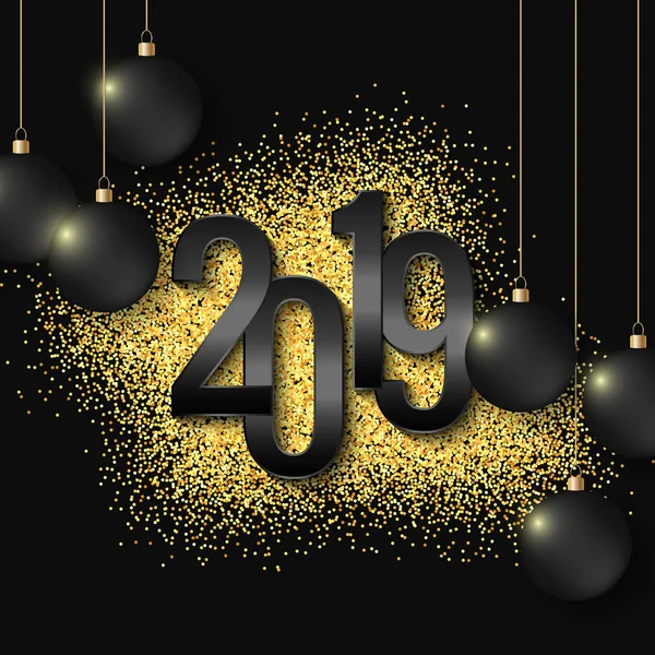 Feliz Ano Novo 2019 Holiday Vector Illustration Composição Brilhante Com — Vetor de Stock