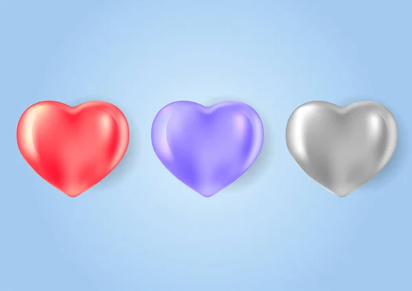 Set Heart Shapes Different Colors Realistic Style — Stock Vector