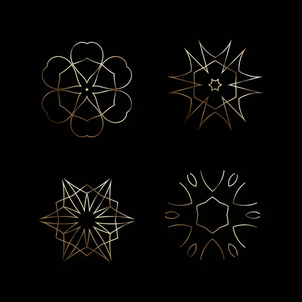 Ensemble Rosettes Vectorielles Ornementales Élément Design Doré — Image vectorielle