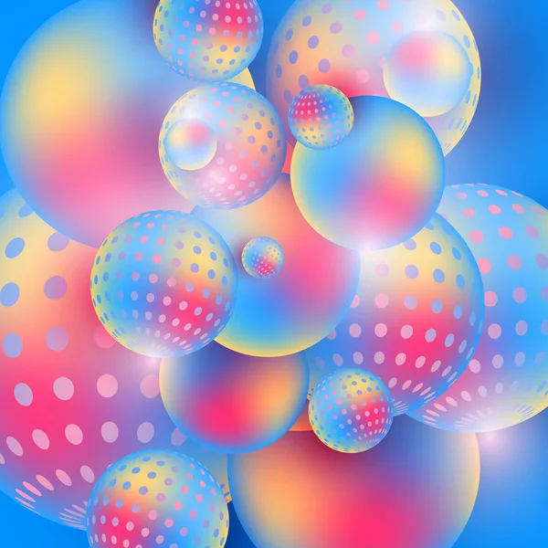 Fluindo esferas multicoloridas composição 3D abstrata em um fundo escuro . — Vetor de Stock