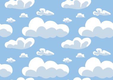 Dekoratif tasarım için Doodle bulutlar. Cloudscape arka plan. Bebeğim, çocuk illüstrasyonu. Vektör mavi gökyüzü bulutları. Sevimli sorunsuz desen. Kumaş doku baskı.
