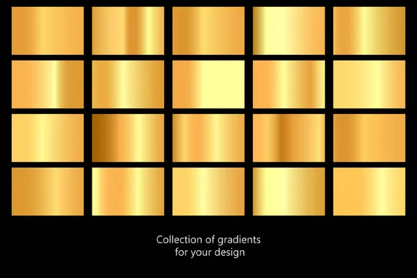 Collection de fonds dégradés d'or. Ensemble de textures métalliques dorées. Illustration vectorielle — Image vectorielle