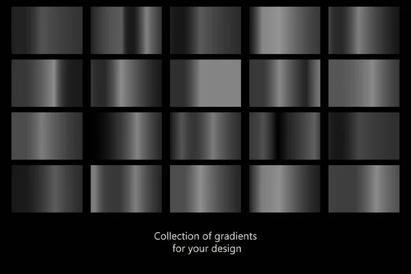 Collection of black gradient backgrounds. Set of black metallic textures. Vector illustration