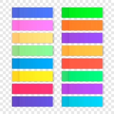 Tasarım için vektör ofisi renk posta çubukları. Çıkartma seti şeffaf arkaplanda izole edildi. Gölgeli yapışkan bant.