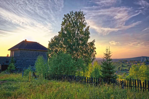 View Village Chernoistochinsk Sverdlovsk Region Top Mountain Sunset — Stock Photo, Image