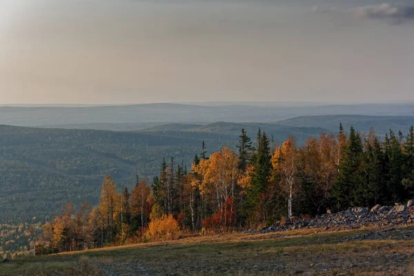 Hösten Liggande Från Toppen Berget Till Färgglada Hösten Skogen Vid — Stockfoto