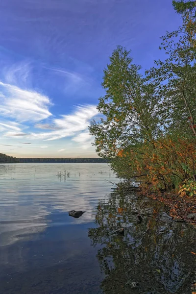 Paysage Automne Coucher Soleil Dans Forêt Bord Lac — Photo