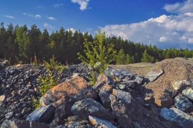 Gökyüzü ve bulutlar karşı dağda yaz manzara
