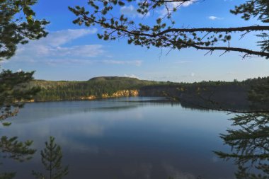 Yaz manzara ağaçlar göl aynaya yansıyan