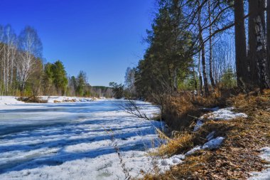 Küçük orman Nehri üzerinde erken Bahar buz eriyor