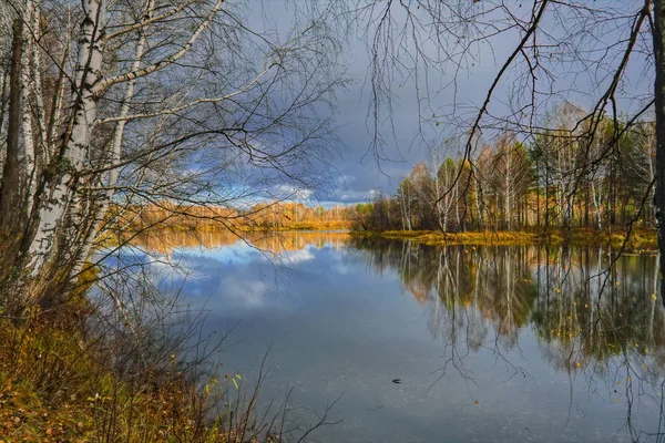 Autumn landscape sunny warm day in the forest by the river — Stock Photo, Image