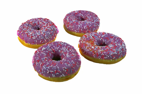 Köstliche Donuts Mit Rosa Zuckerguss Und Bunten Zuckerkonfekt Vermicelli Isoliert — Stockfoto