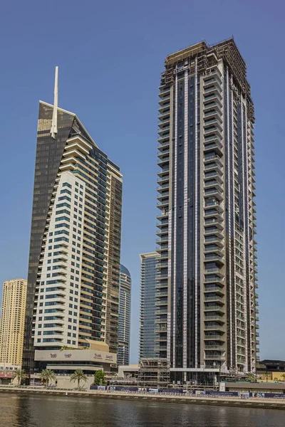 Dubai Emirados Árabes Unidos Julho 2018 Arranha Céus Modernos Aterros — Fotografia de Stock