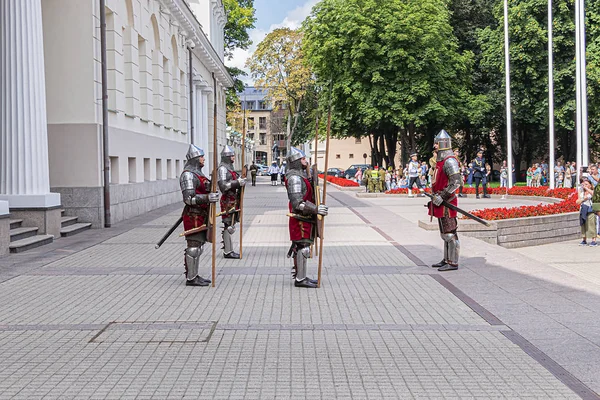 Vilnius Litouwen Juli 2019 Vlaggen Hijsen Van Litouwen Europese Unie — Stockfoto