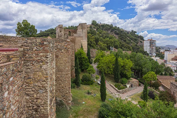 Außenansicht Der Mauern Von Alcazaba Palastartige Festung Málaga Aus Dem Stockbild