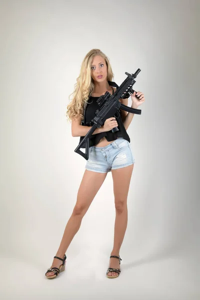 Femme Sexy Avec Pistolet — Photo
