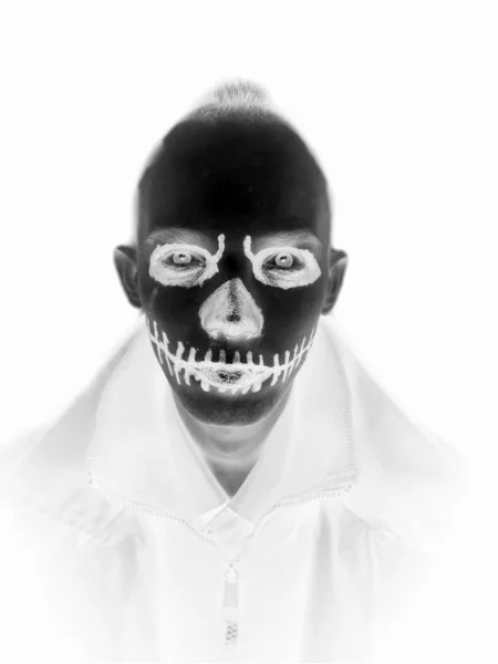 Portrait Noir Blanc Homme Avec Maquillage Effrayant Pour Halloween — Photo