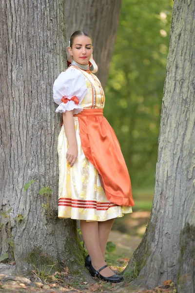 Young Beautiful Slovak Woman Traditional Costume — Stock Photo, Image