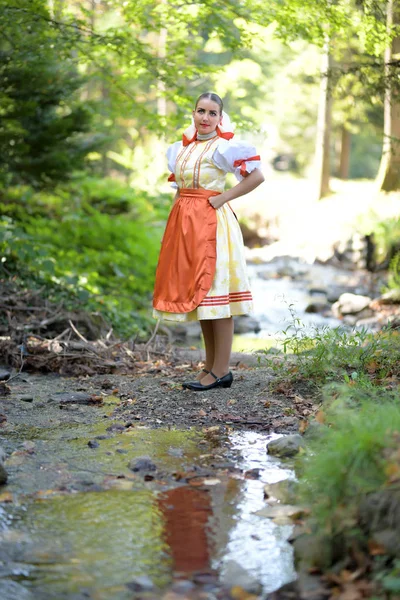 Joven Hermosa Eslovaca Traje Tradicional — Foto de Stock