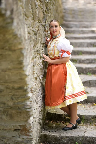 Young Beautiful Slovak Woman Traditional Costume — Stock Photo, Image