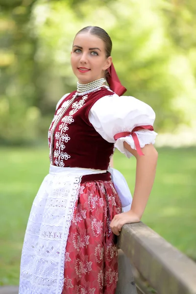 Young Beautiful Slovak Woman Traditional Costume — Stock Photo, Image