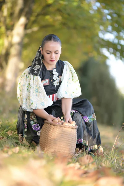 Geleneksel Elbiseli Güzel Slovak Kadın Slovakça Folklor — Stok fotoğraf