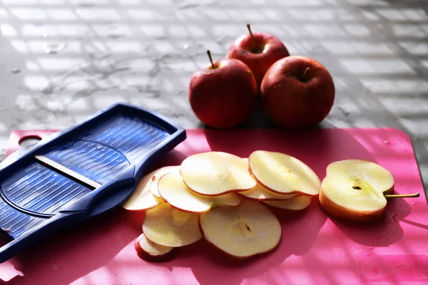 Red Apples Apple Wooden Table — Stockfoto