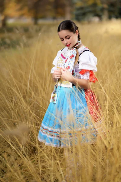 Jovem Bela Mulher Eslovaca Traje Tradicional — Fotografia de Stock