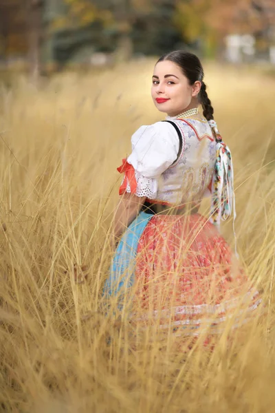 Young Beautiful Slovak Woman Traditional Costume — Stock Photo, Image