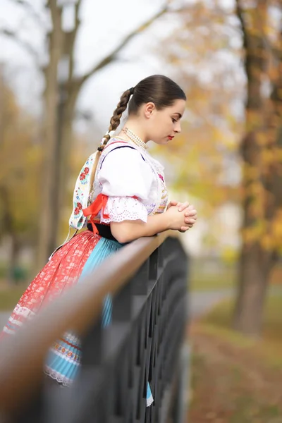 Young Beautiful Slovak Woman Traditional Costume — Stock Photo, Image