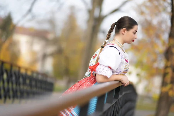 Young Beautiful Slovak Woman Traditional Costume — Stock Photo, Image