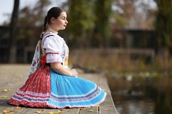 Joven Hermosa Eslovaca Traje Tradicional —  Fotos de Stock