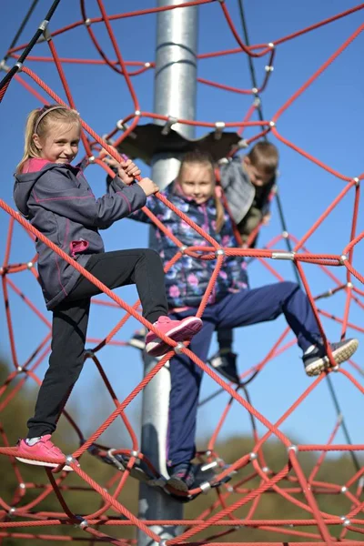 Outdoor Portrait Adorable Little Girls Playing Park — Photo