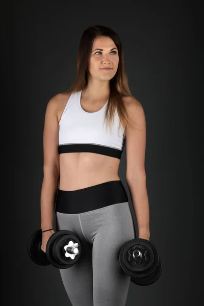 Jeune Femme Fitness Vêtements Sport Avec Haltères — Photo