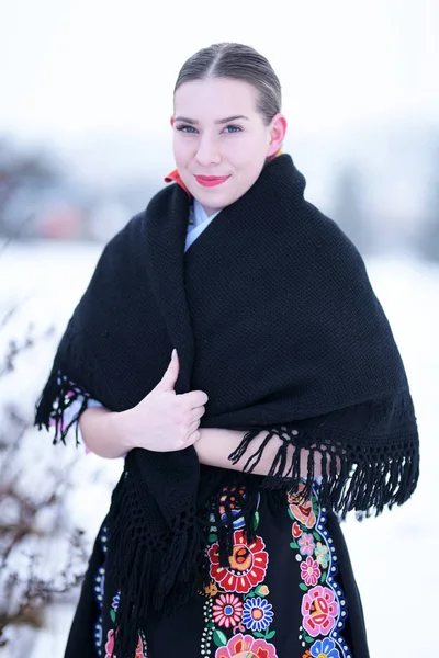 Slovak Folklore Traditional Costume Slovakian Girl — Stock Photo, Image